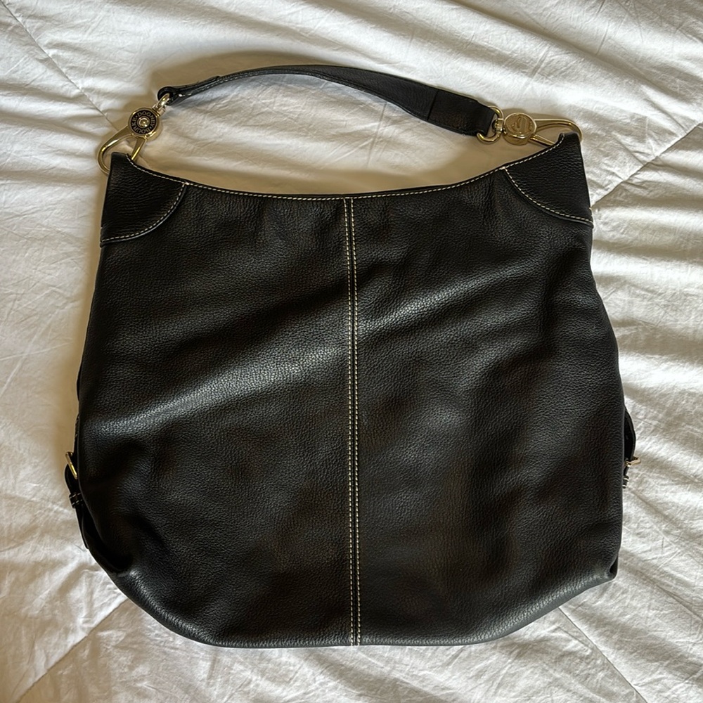 Black leather hobo bag. Dooney & Bourke.